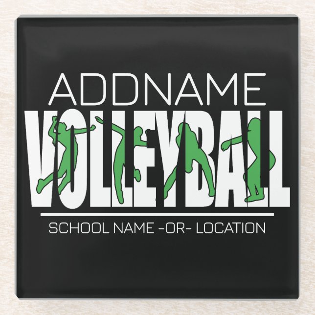 Volleyball Team Player ADD NAME School Top Athlete Glass Coaster (Front)