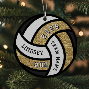 Volleyball Team Player Gold Glitter Christmas Metal Tree Decoration