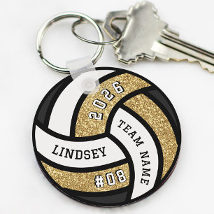 Volleyball Team Player Gold Glitter Key Ring