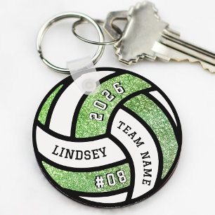 Volleyball Team Player Green Glitter Key Ring