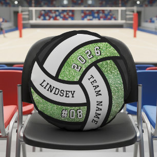 Volleyball Team Player Green Glitter Round Cushion