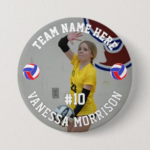Volleyball Team Player Name Number 7.5 Cm Round Badge