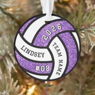 Volleyball Team Player Purple Glitter Christmas Ornament