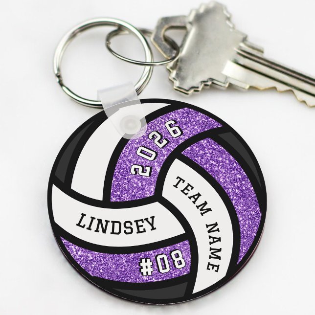 Volleyball Team Player Purple Glitter Key Ring (Volleyball Team Player Glitter Keychain)