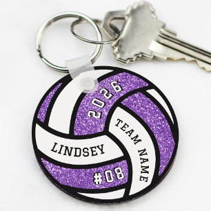 Volleyball Team Player Purple Glitter Key Ring