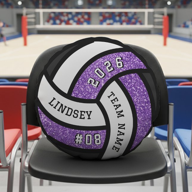 Volleyball Team Player Purple Glitter Round Cushion (Creator Uploaded)