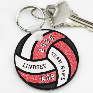 Volleyball Team Player Red Glitter Key Ring
