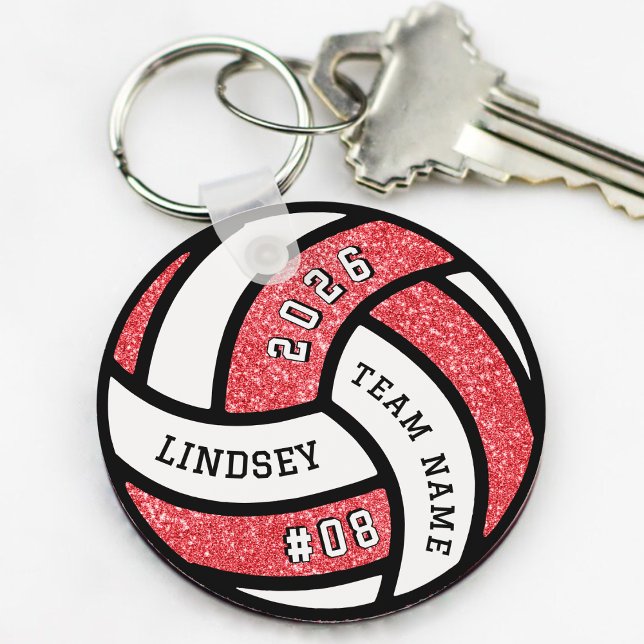 Volleyball Team Player Red Glitter Key Ring (Volleyball Team Player Red Glitter Keychain
)