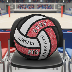 Volleyball Team Player Red Glitter Round Cushion