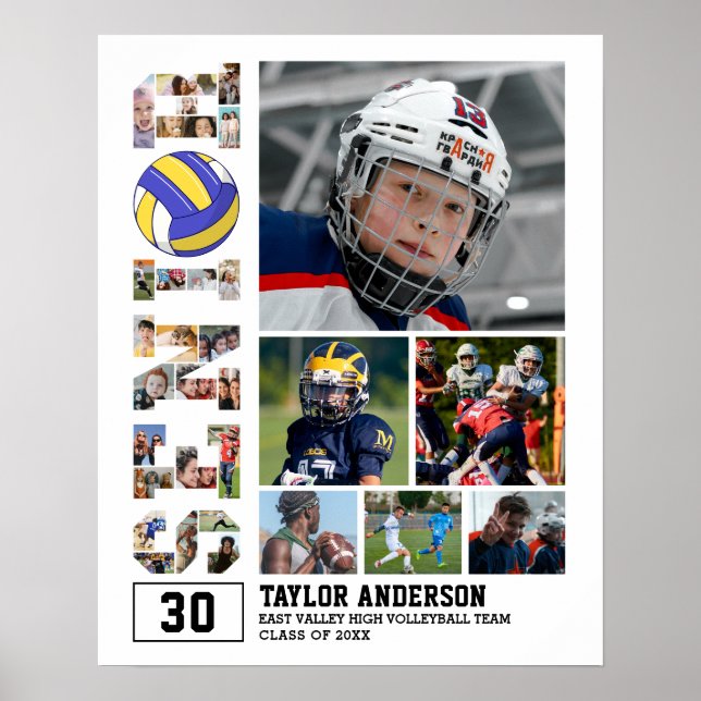 Volleyball Team Senior Graduation Photo Collage Poster (Front)