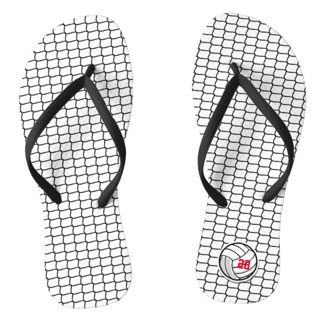 Volleyball Team Sports Player NUMBER Net Black  Flip Flops (Footbed)