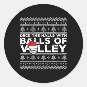 Volleyball Team Ugly Sweater Christmas Lights Sant Classic Round Sticker