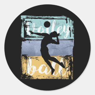 Volleyball Tee - Vintage Retro Volleyball Player Classic Round Sticker