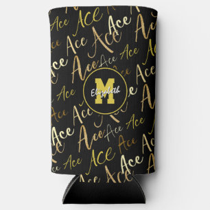 volleyball tennis gold Ace text pattern black Seltzer Can Cooler
