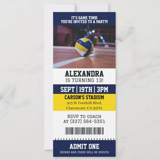 Volleyball Ticket Birthday Invitation (Front)
