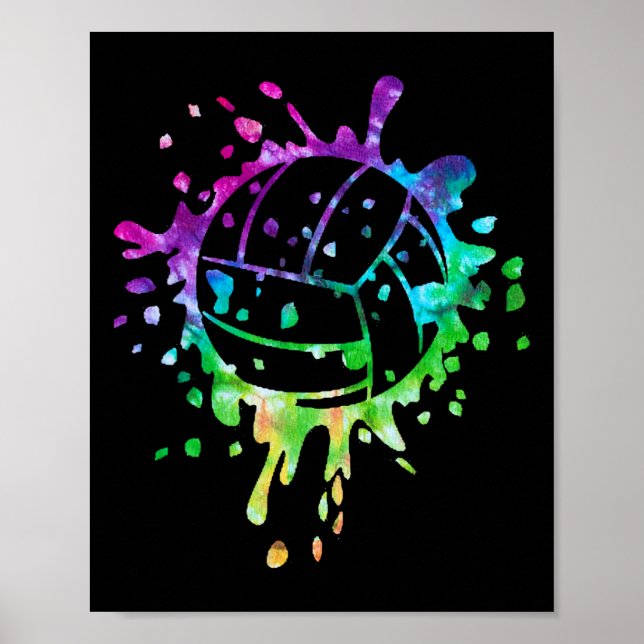 Volleyball Tie Dye Girls Distressed Ball  Poster (Front)