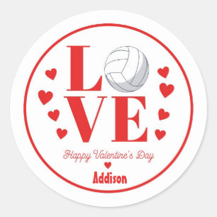 Volleyball Valentine Sticker, LOVE Volleyball Classic Round Sticker