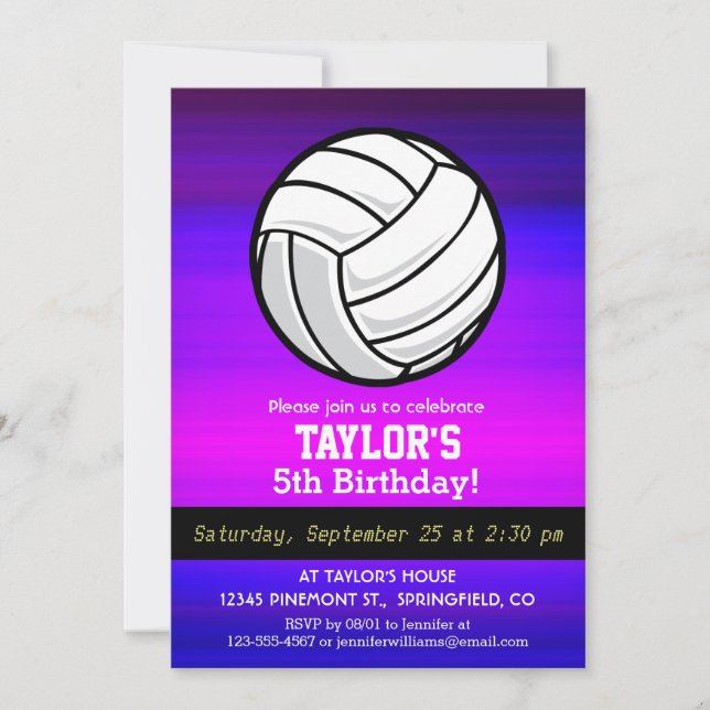 Volleyball; Vibrant Violet Blue and Magenta Invitation (Front)