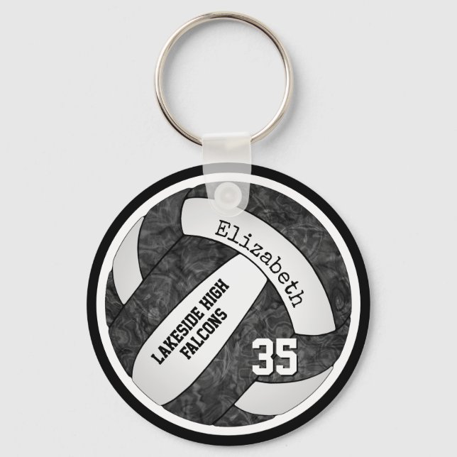 volleyball w black white team colours name girls key ring (Front)