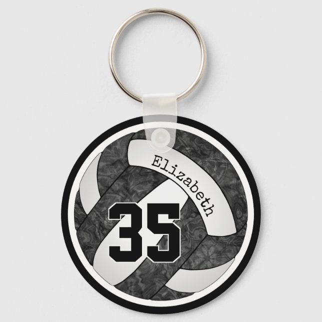 volleyball w black white team colours number girls key ring (Front)
