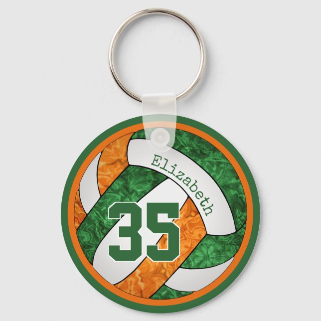 volleyball w orange green team colours number girl key ring (Front)