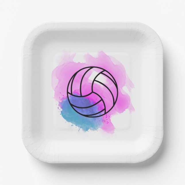 Volleyball Watercolor Abstract Paper Plate (Front)