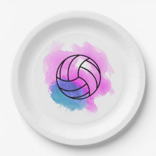 Volleyball Watercolor Paper Plate