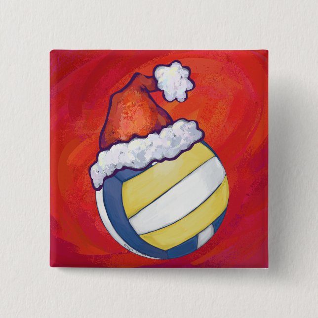 Volleyball with Christmas Hat 15 Cm Square Badge (Front)