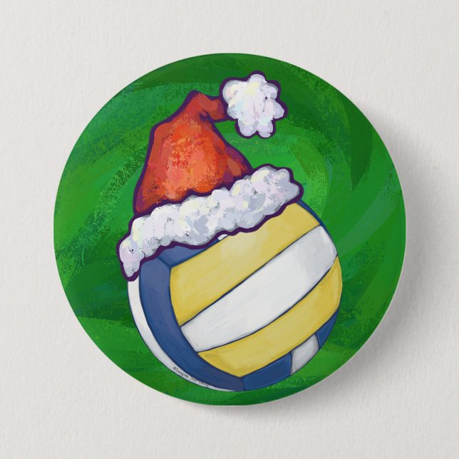 Volleyball with Christmas Hat 7.5 Cm Round Badge (Front)
