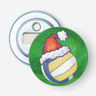 Volleyball with Christmas Hat Bottle Opener