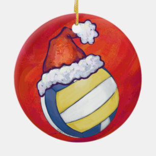 Volleyball with Christmas Hat Ceramic Tree Decoration