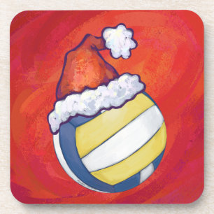 Volleyball with Christmas Hat Coaster