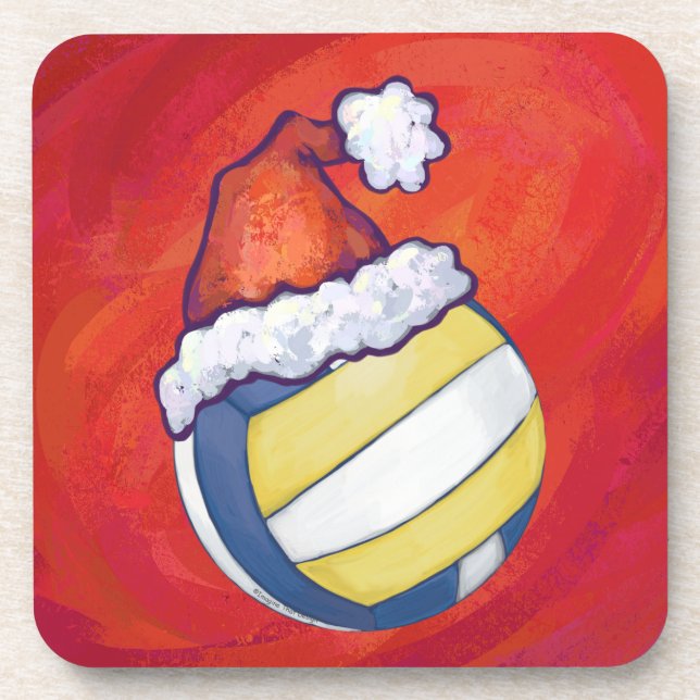 Volleyball with Christmas Hat Coaster (Front)