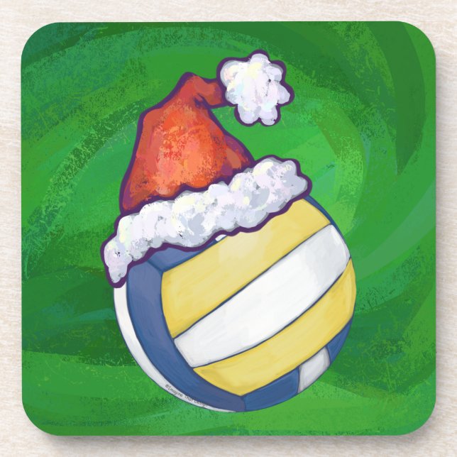 Volleyball with Christmas Hat Coaster (Front)