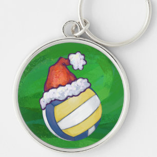 Volleyball with Christmas Hat Key Ring