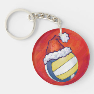 Volleyball with Christmas Hat Key Ring