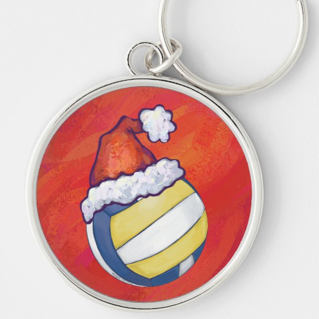 Volleyball with Christmas Hat Key Ring (Front)