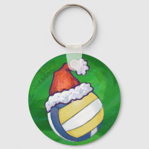 Volleyball with Christmas Hat Key Ring