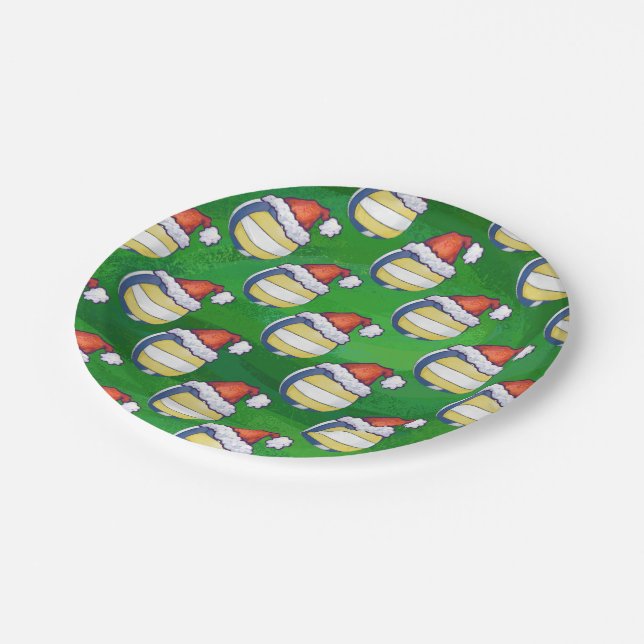 Volleyball with Christmas Hat Paper Plate (Angled)