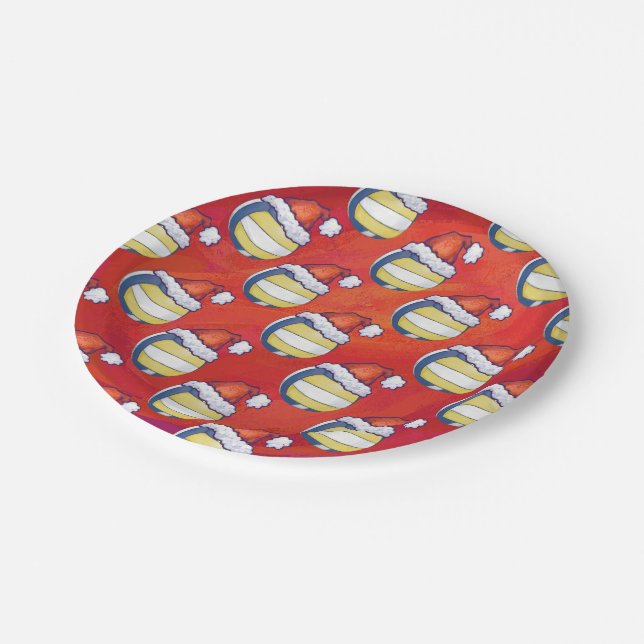 Volleyball with Christmas Hat Paper Plate (Angled)