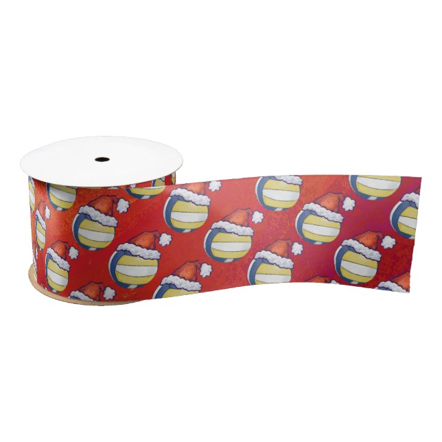 Volleyball with Christmas Hat Satin Ribbon (Spool)