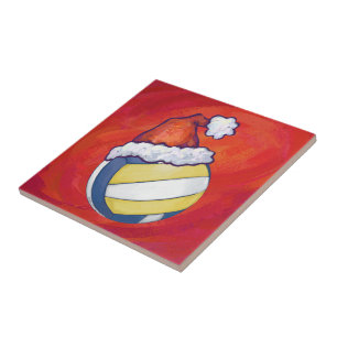 Volleyball with Christmas Hat Tile
