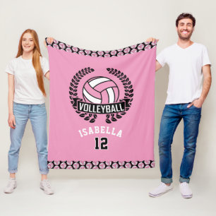 Volleyball with DIY Number - Pink Fleece Blanket