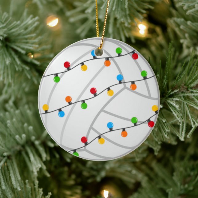 Volleyball with Holiday Lights Ceramic Ornament (Tree)