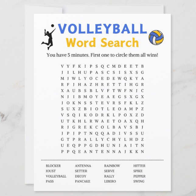 Volleyball Word Search Game (Front)
