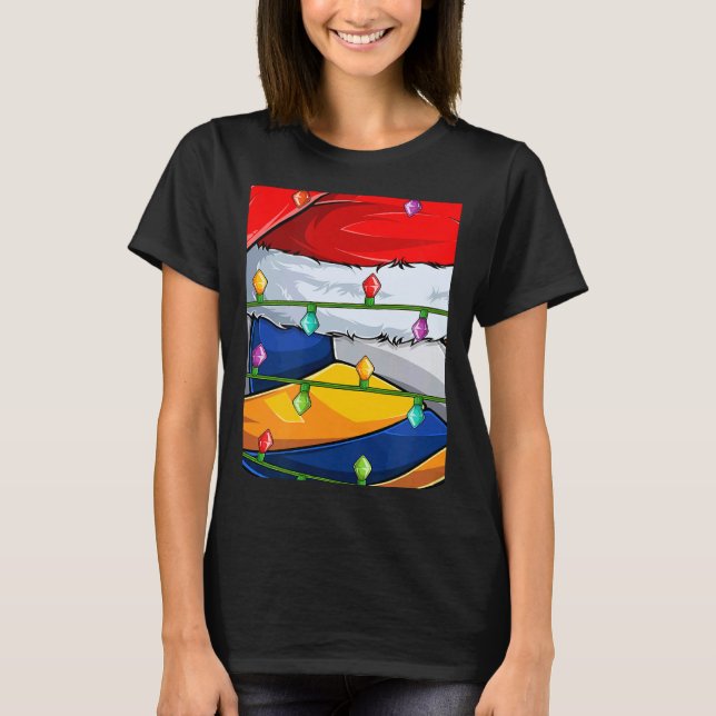 Volleyball  Xmas Lights Santa Volleyball Christmas T-Shirt (Front)