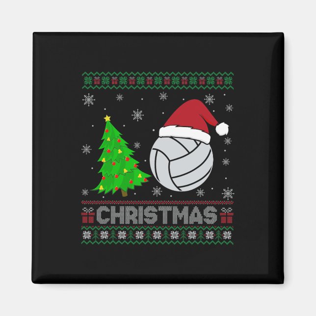 Volleyball Xmas Tree Lighting Ugly Christmas Sweat Magnet (Front)