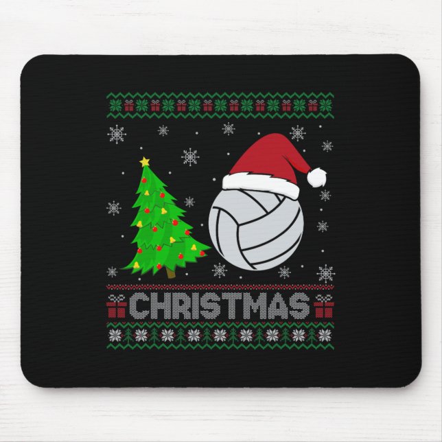 Volleyball Xmas Tree Lighting Ugly Christmas Sweat Mouse Mat (Front)