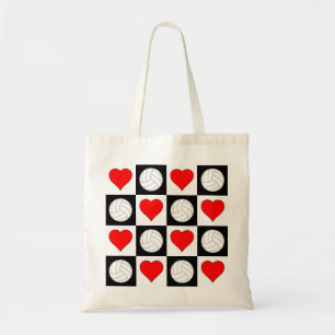 Volleyballs and Hearts Chequered Pattern Tote Bag