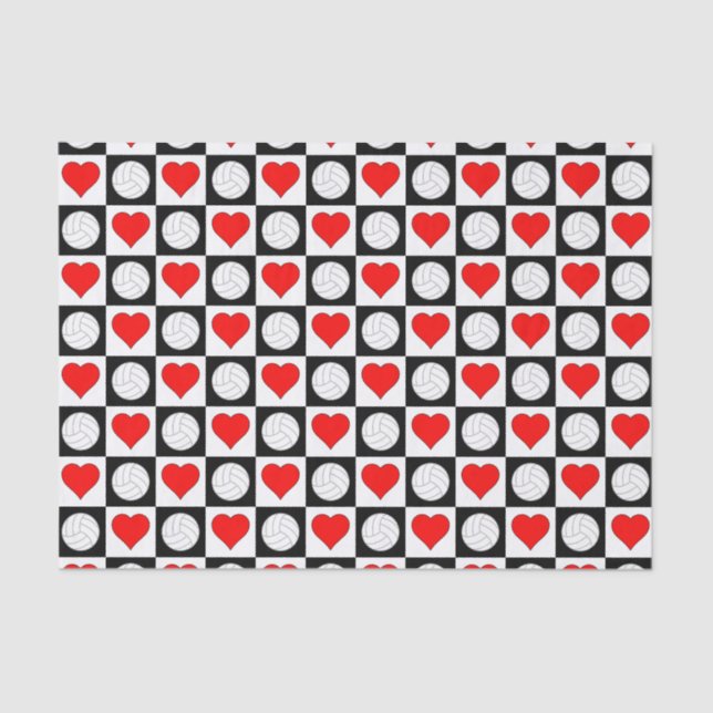 Volleyballs and Hearts Pattern Tissue Paper (Front)